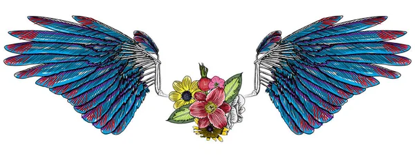 Süslü kanatları ve çiçek buketi moda