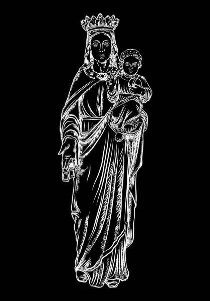 Ілюстрація релігійних статуя Діви Марії — стоковий вектор
