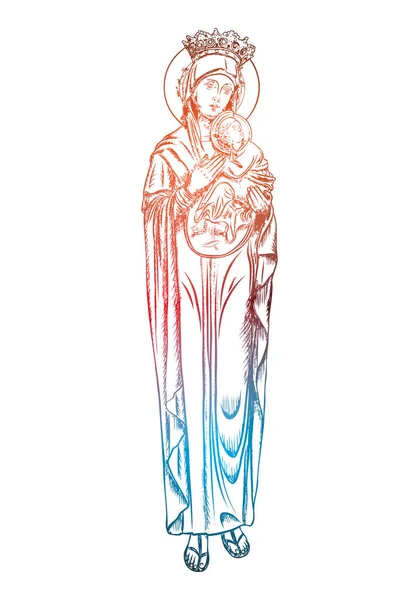 Jungfrau maria religiöse statue illustration — Stockvektor