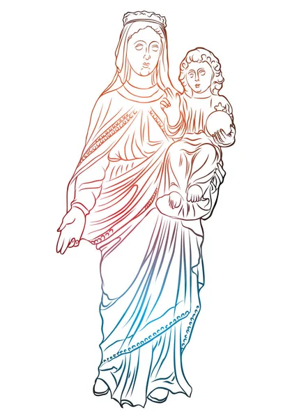 Jungfrau maria religiöse statue illustration — Stockvektor