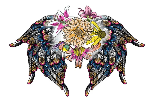 Süslü kanatları ve çiçek buketi moda