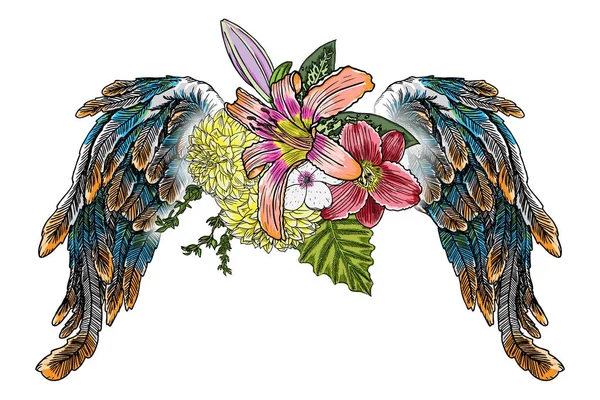 Süslü kanatları ve çiçek buketi moda