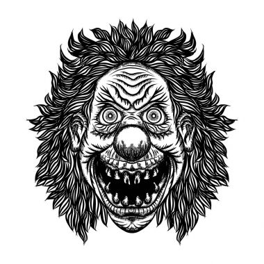 Scary cartoon clown illustration.  clipart