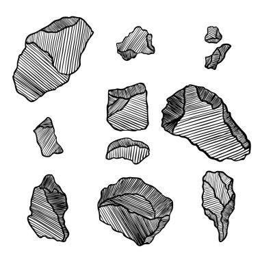 Taş ayarlayın. Siyah ve beyaz taşlar ve elle çizilmiş rocks