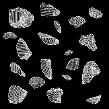 Gerçekçi elle çizilmiş Eskizler taşlar ve kayalar büyük set. 