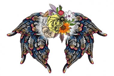 Anneler günü düzen tasarım güller, çiçek ve kuş çizim 