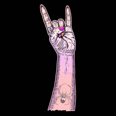 Pembe Gotik emo cadı zanaat kız el rock n roll işareti 