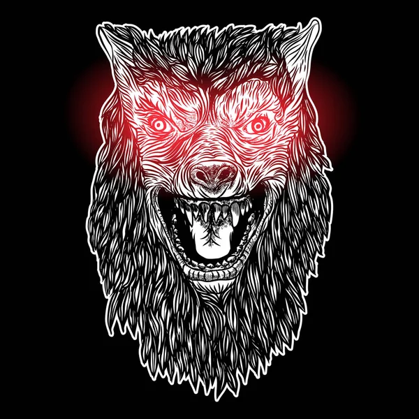 Head of roaring wolf or werewolf. — Stock Vector