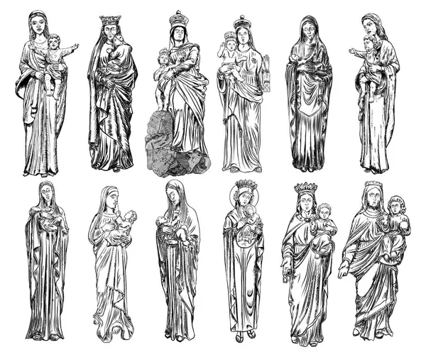 Set di Vergine Maria o Santa Maria o Madre di Dio con bambino — Vettoriale Stock