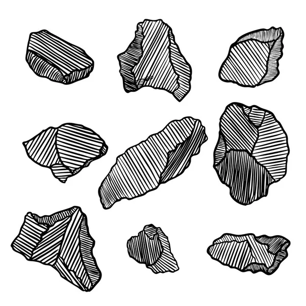 Βράχο πέτρινο χέρι συρμένο στυλ. Μεγάλη σειρά από διάφορες πέτρες — Διανυσματικό Αρχείο