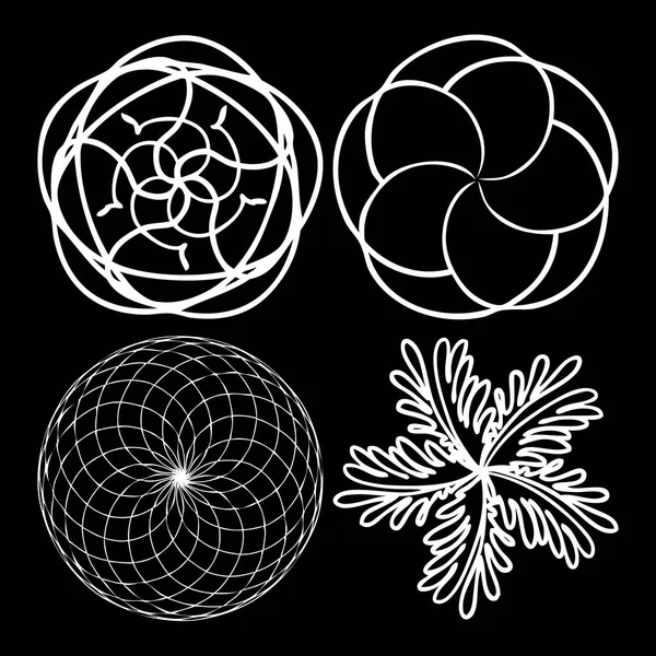 Ensemble de mandalas fleurs en noir et blanc . — Image vectorielle