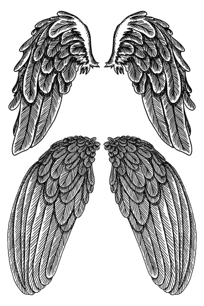 Набір старовинних крил, намальований вручну . — стоковий вектор