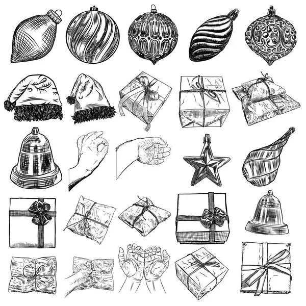 Conjunto de iconos de Navidad con decoraciones — Vector de stock