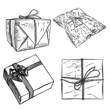 Yay ile kroki Hediyelik set kutuları. 