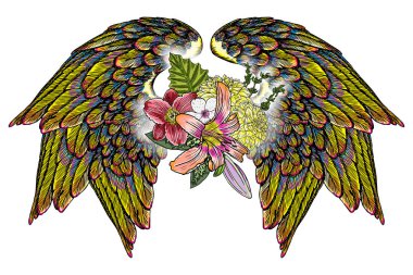 Anneler günü düzen tasarım güller, çiçek ve kanatları çizim