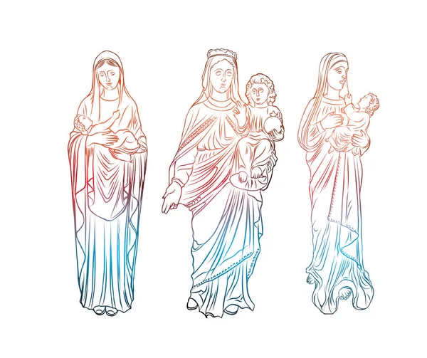 Set of Virgin Mary tattoo art. Symbol of Christianity religion, — Stock Vector