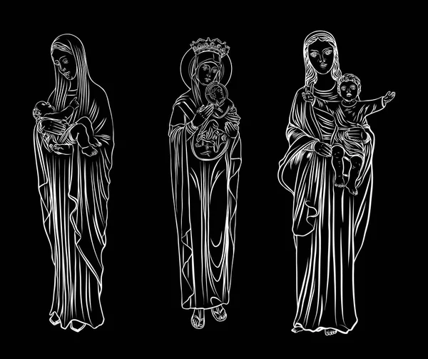 Sada Matky Boží, Panny Marie nebo Saint Mary s dítětem Ježíšem — Stockový vektor