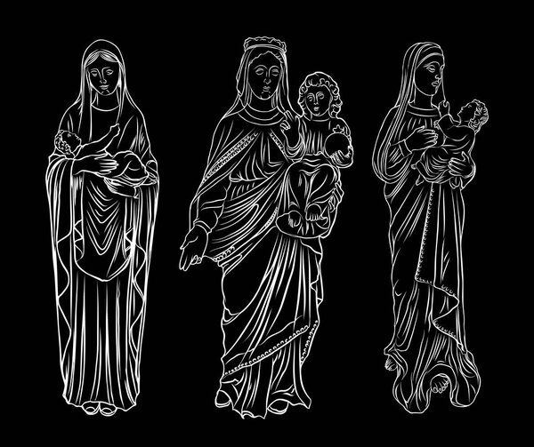 Set of Virgin  Mary or Saint Mary or Mother of God with baby Jesus
