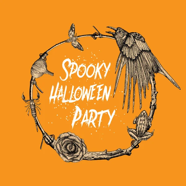Hand gezeichnete Skizze gruselige Halloween-Party Rahmendesign — Stockvektor