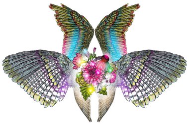 Gül ve çiçek yaprakları kanatlı