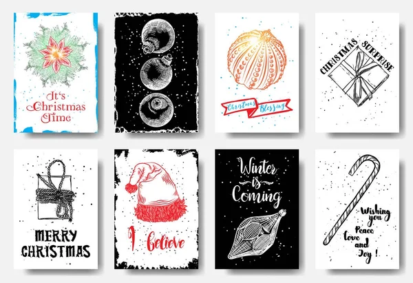 Tarjetas de Navidad creativas modernas y clásicas — Archivo Imágenes Vectoriales