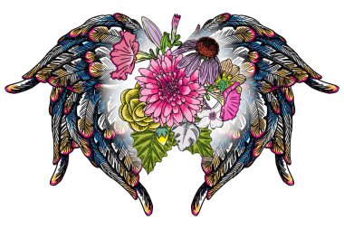 Lily, gül ve chamomiles çiçekli güzel illüstrasyon 