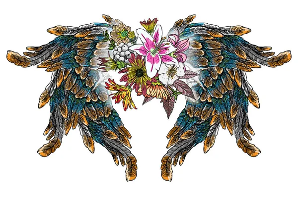 Rose et fleurs aux ailes Feuilles — Image vectorielle