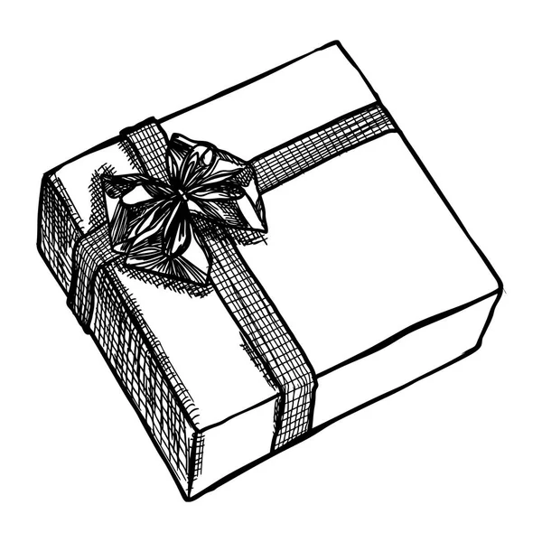 Caja de regalo de anillo dibujado a mano, caja de regalo mágica con arco — Vector de stock
