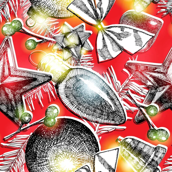Winter Grafik nahtloses Muster mit weihnachtlichen Elementen — Stockvektor