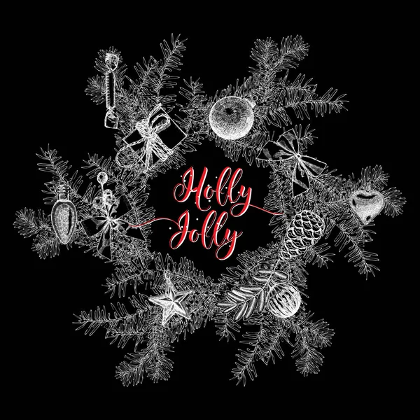 Holly Jolly, holiday jul kalligrafi textdesign. — Stock vektor