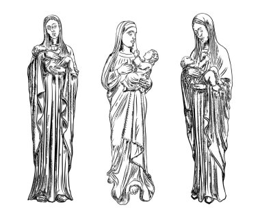 Doğum sahnesi kutsal anne Noel kartı ile kümesi. 