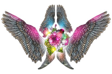 Süslü kanatları ve zarif vintage çiçek moda