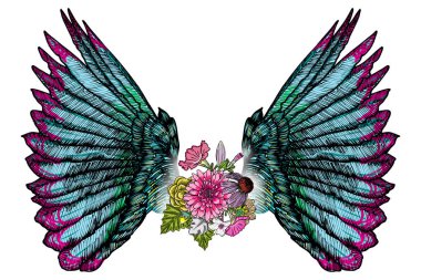 Gül ve çiçek yaprakları ve kanatları ile 