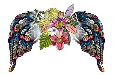 Süslü kanatları ve zarif vintage çiçek buketi moda,