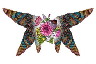 Lily, gül ve chamomiles çiçekli güzel illüstrasyon 