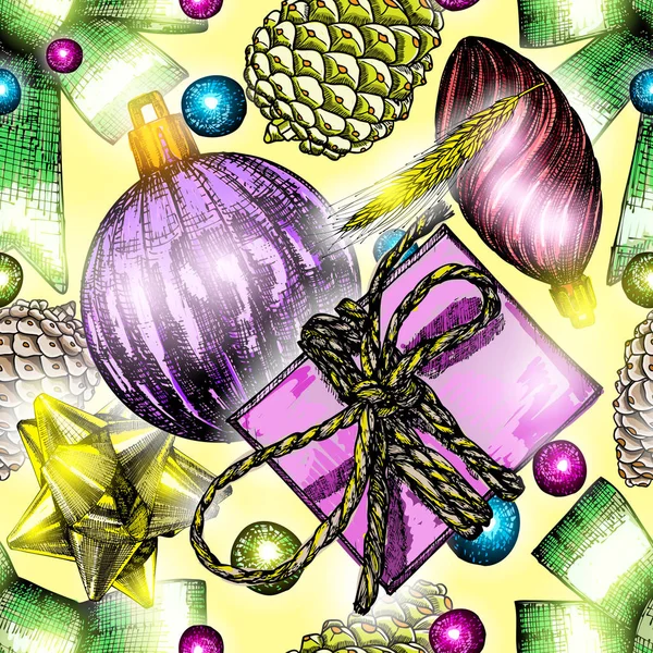 Hand gezeichnet nahtlose Weihnachten oder Neujahr Geschenkpapier Muster Hintergrund — Stockvektor