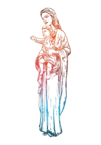 Vierge Marie ou Sainte Marie ou Mère de Dieu avec l'enfant Jésus — Image vectorielle