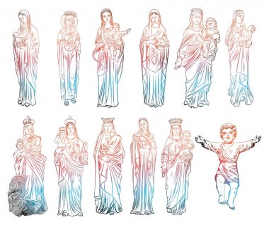 Bebek İsa tutan Meryem kümesi. 