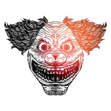 Kötü korkunç gülümseyen palyaço canavar.