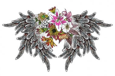 Beyaz arka plan üzerinde izole siyahişi dövme öğeleri. 