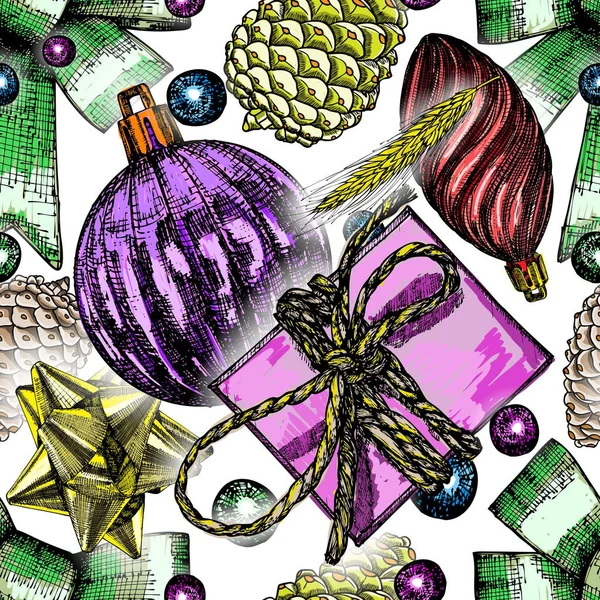 Patrón de Navidad sin costuras azulejo de vacaciones dibujado a mano . — Archivo Imágenes Vectoriales