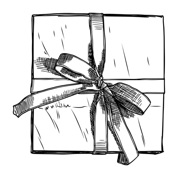 Geschenk box doodle schets. — Stockvector