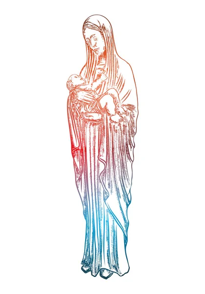 Santa María sosteniendo al bebé Jesucristo , — Vector de stock