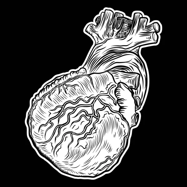 Carne dibujada a mano tatuaje concepto de símbolo del corazón — Vector de stock