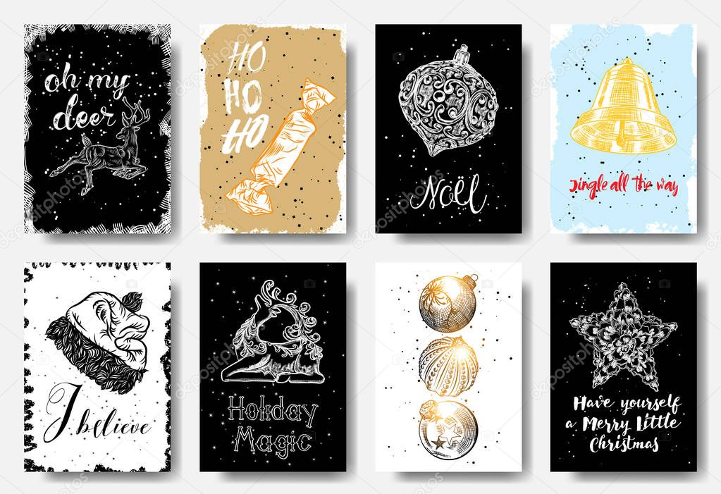 Set of hand drawn greeting cards. 