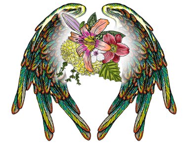 Lily, gül ve chamomiles çiçekli güzel illüstrasyon 