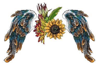 Lily, gül ve chamomiles çiçekli güzel illüstrasyon 