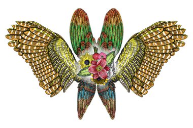 Süslü kanatları ve zarif vintage çiçek buketi moda