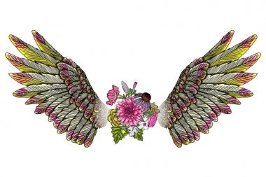 Gül ve çiçek melek ya da kuş kanatlı. 
