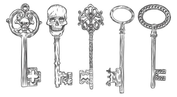 Set of hand drawn antique keys. 